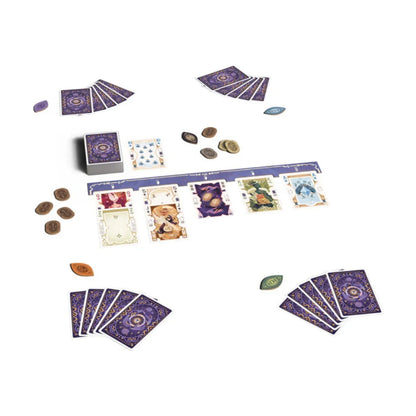 All In Predictions Card Game setup showing cards, Runes, Prediction tokens and shared card display