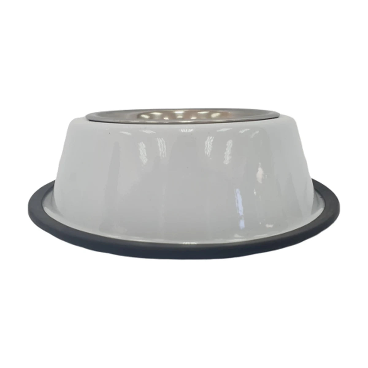 Cream 475 ml anti-skid detachable pet bowl with stainless steel interior and dark non-slip base ring, shown from the side on a white background for everyday cat and dog feeding.