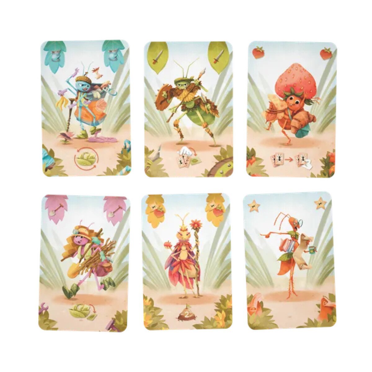 Antscape Card Game illustrated ant cards showing different colony characters and card symbols