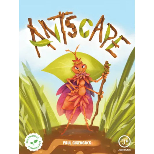 Antscape Card Game front cover featuring the ant queen among tall grass