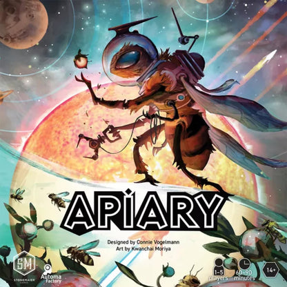 Apiary board game cover featuring a futuristic spacefaring bee