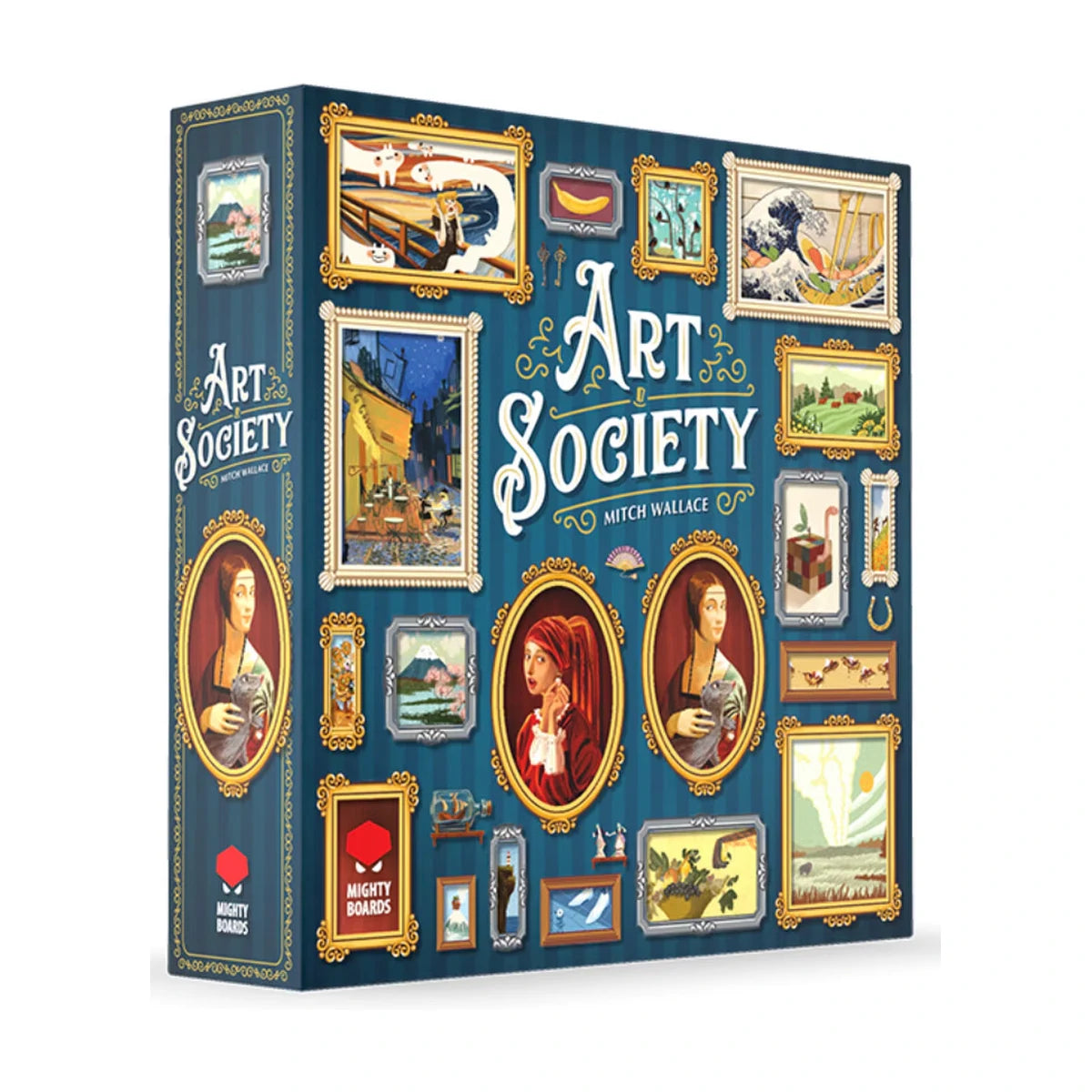 Art Society board game box front with framed artwork design
