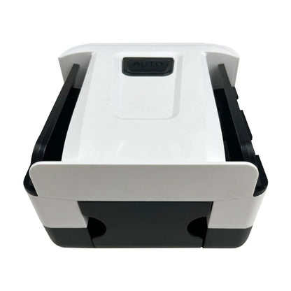 Automatic rechargeable card shuffler in white and black with two card loading trays