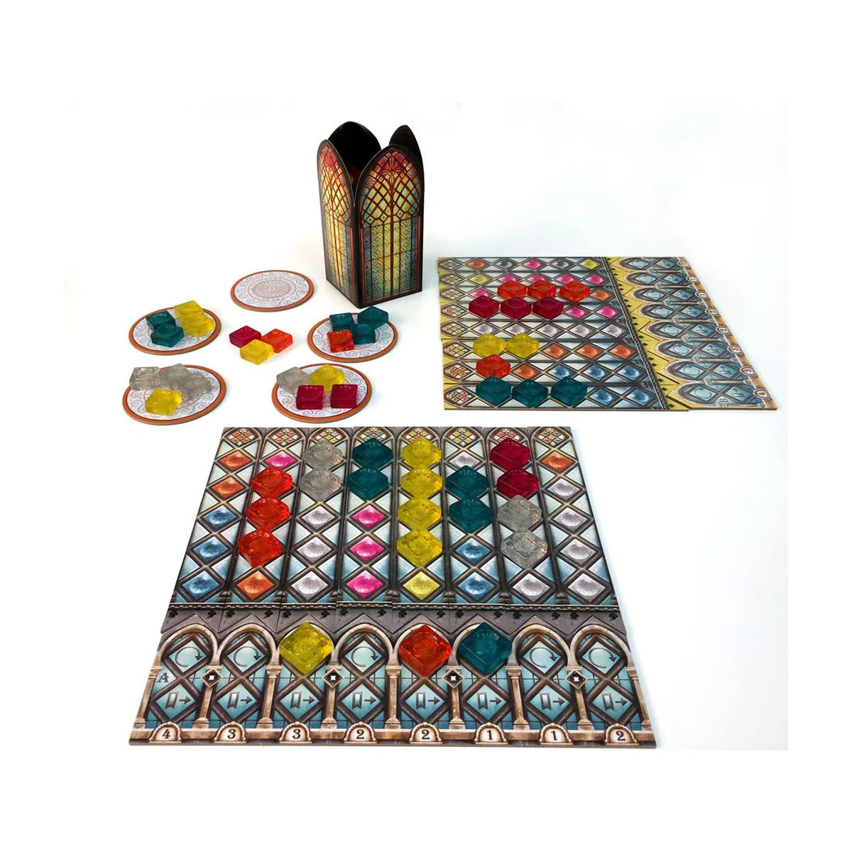 Azul Stained Glass of Sintra board game components and player boards overview