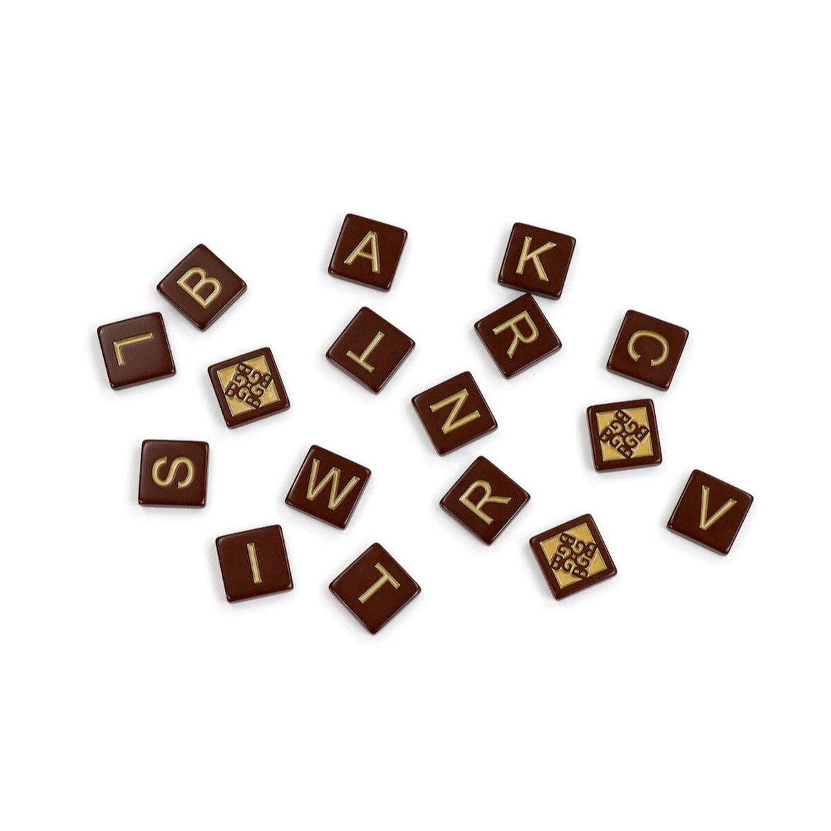 Bananagrams Signature Edition brown and gold letter tiles close-up