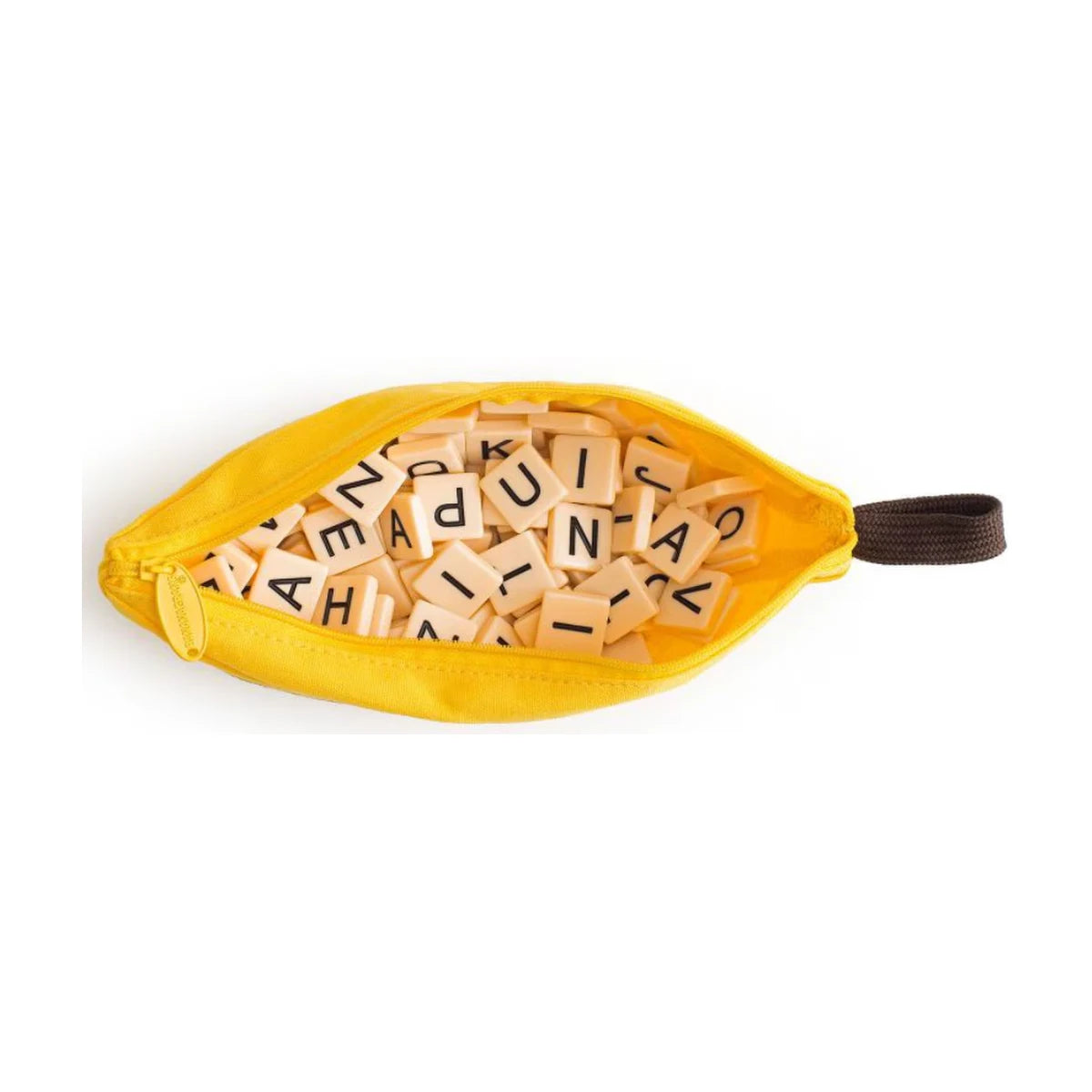 Bananagrams word game open banana pouch filled with letter tiles