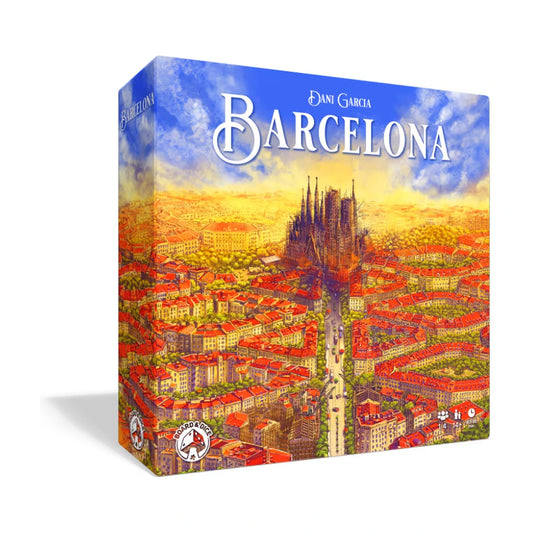 Barcelona board game box front showing the 19th century city building eurogame by Dani Garcia