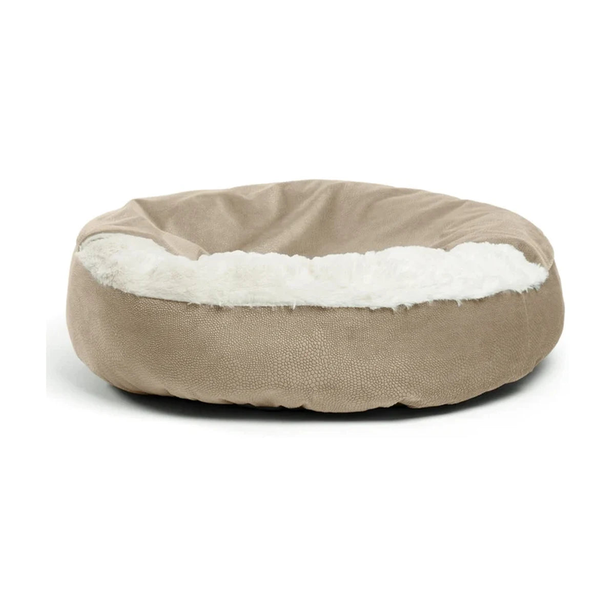 Best Friends by Sheri Cozy Cuddler Ilan pet bed in Wheat, featuring a round cushioned design, beige textured exterior and soft cream faux fur lining.