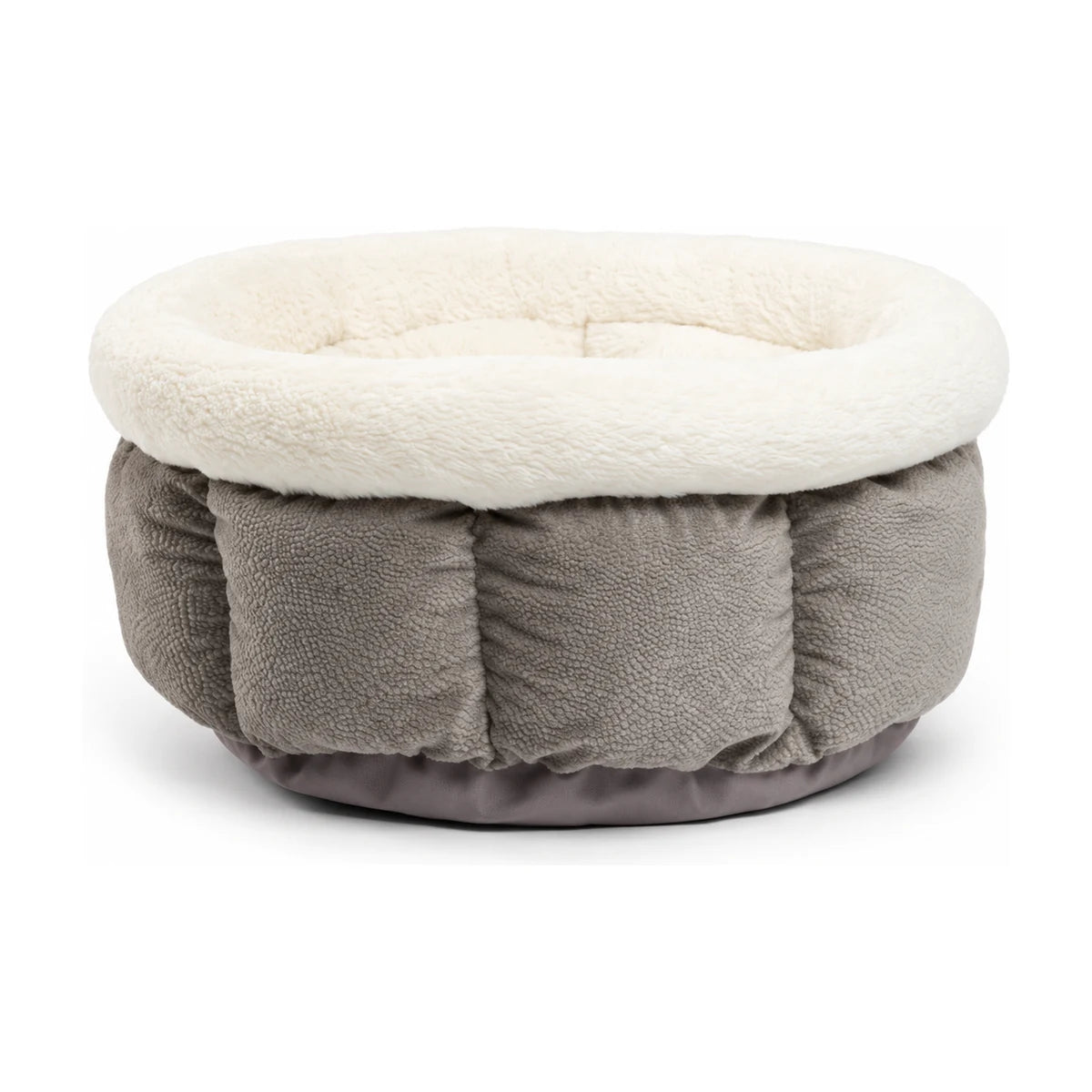 Best Friends by Sheri Cuddle Cup Ilan dog and cat bed in Grey with soft plush faux fur rim and cushioned round studio front view