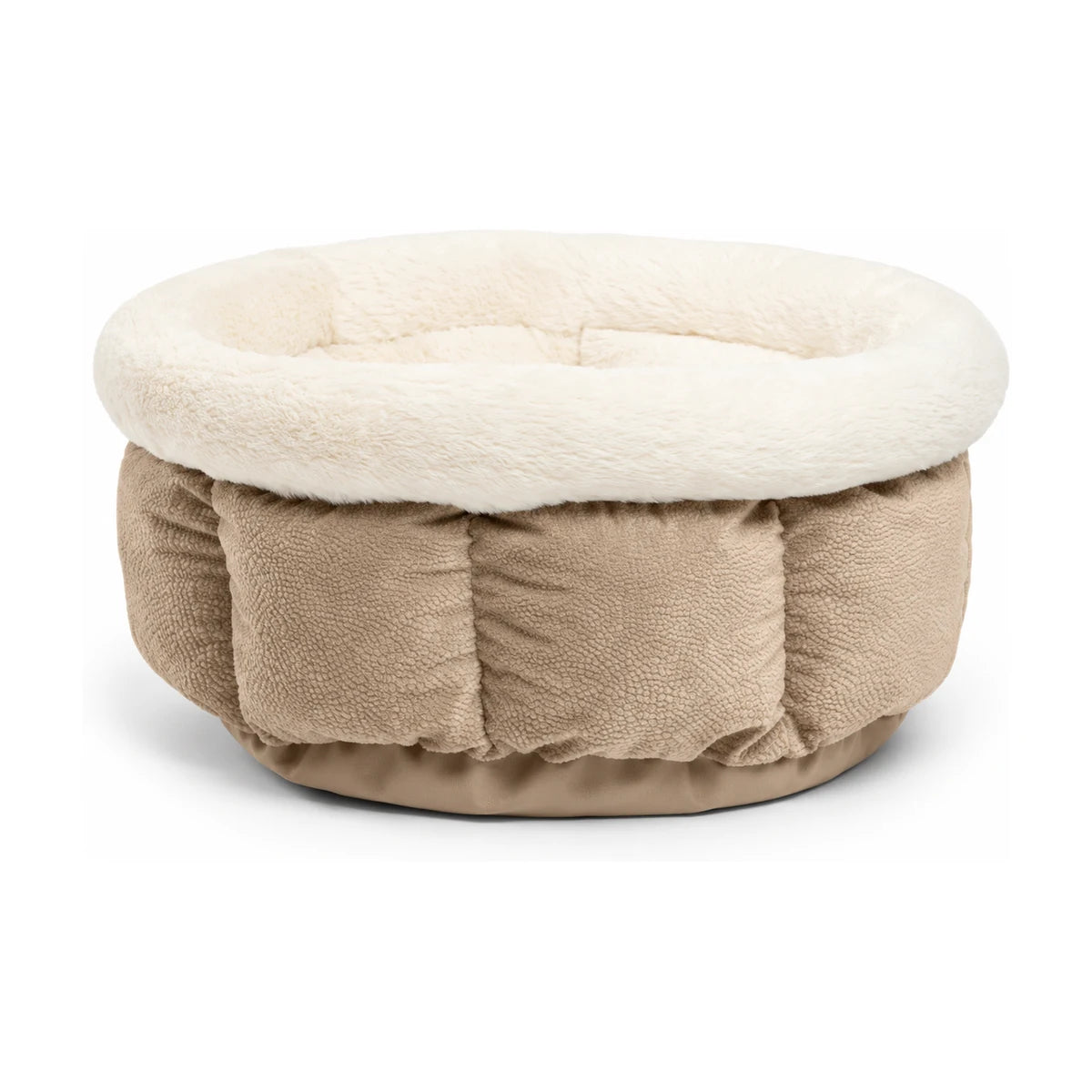 Best Friends by Sheri Cuddle Cup Ilan dog and cat bed in Wheat with soft plush faux fur rim and cushioned round studio front view