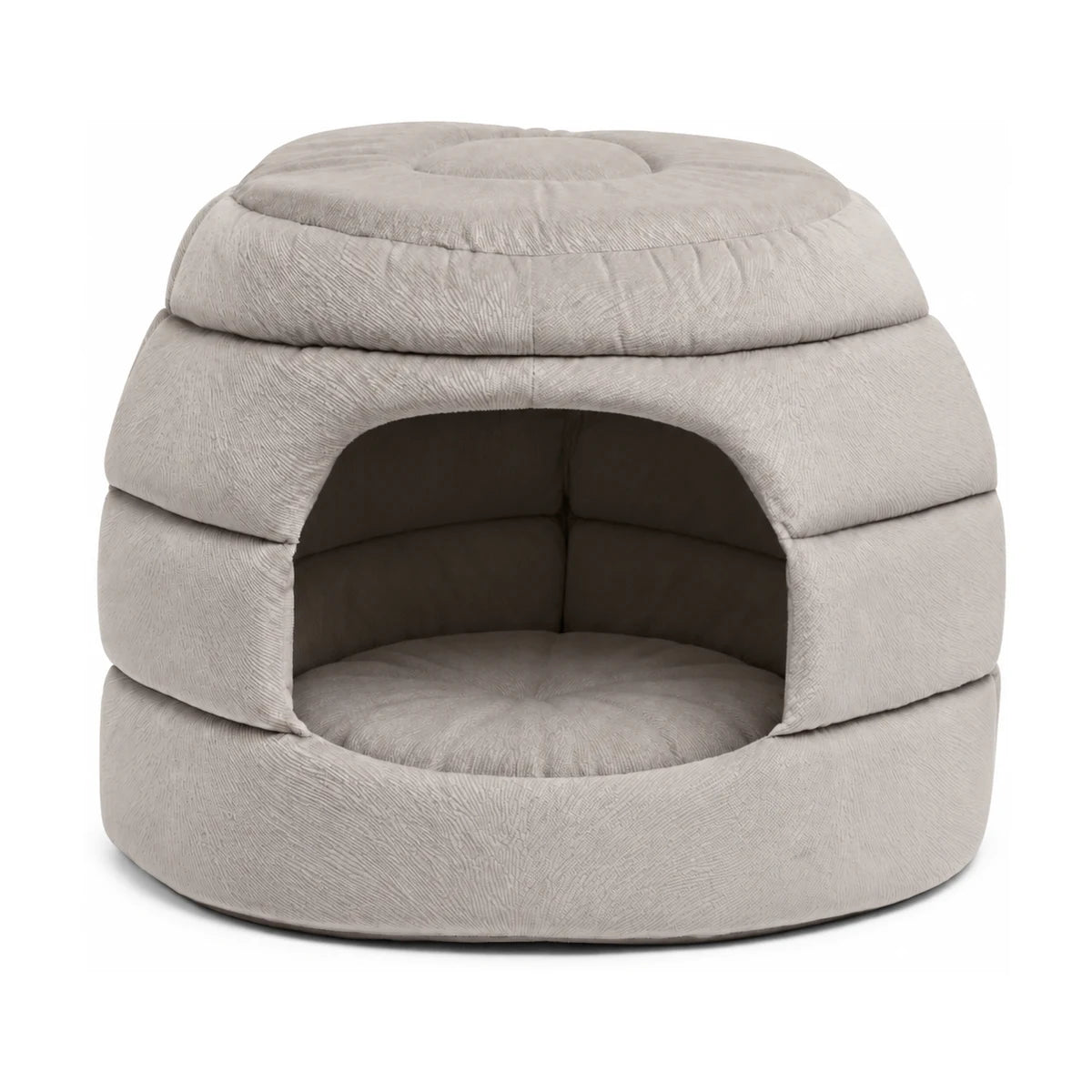 Best Friends by Sheri 2-in-1 Honeycomb Ilan Hut Cuddler in Grey shown as an enclosed pet bed with a soft plush interior and rounded entrance for cats and small dogs.
