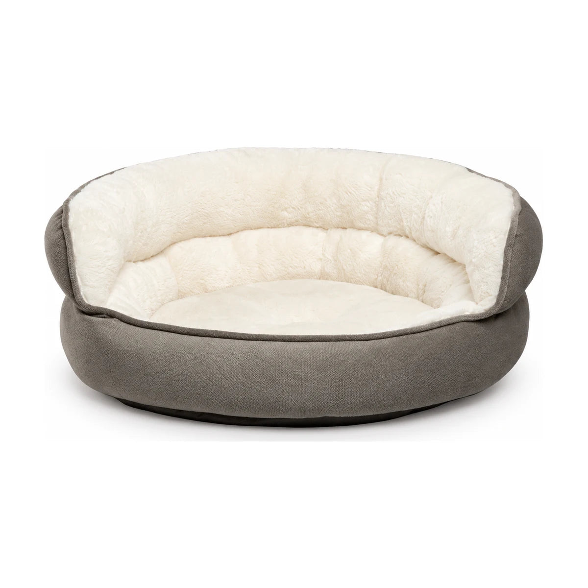 Best Friends by Sheri Throne Ilan Jumbo dog and cat bed in Grey with soft cream faux fur lining, extra-high supportive walls and cushioned resting base.