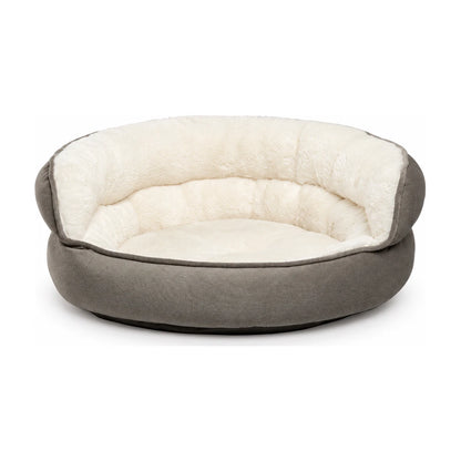 Best Friends by Sheri Throne Ilan Jumbo dog and cat bed in Grey with soft cream faux fur lining, extra-high supportive walls and cushioned resting base.