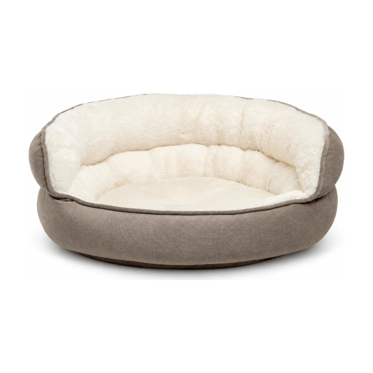 Best Friends by Sheri Throne Ilan Jumbo dog and cat bed in Wheat with a plush cream faux fur interior, high cushioned walls and soft microfiber exterior.