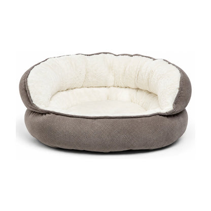 Best Friends by Sheri Throne Ilan Mini dog and cat bed in Grey, featuring a plush cream interior, raised cushioned backrest and rounded base on a white background.