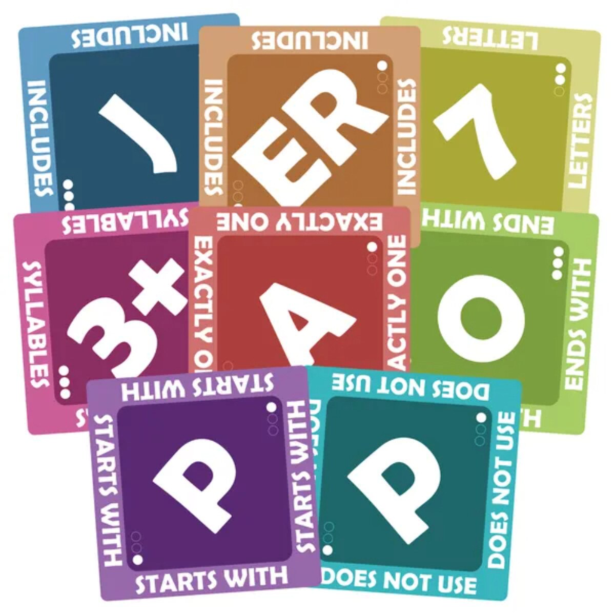 Better Letters word game close-up of colourful rule cards
