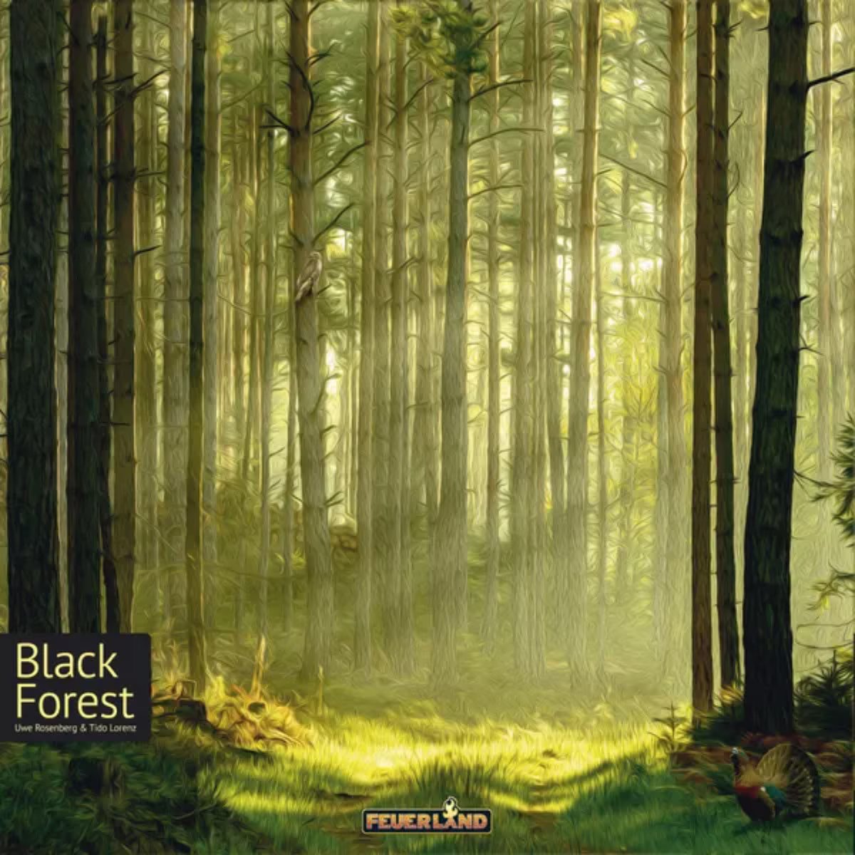Black Forest board game box front by Feuerland showing the forest themed strategy game by Uwe Rosenberg and Tido Lorenz