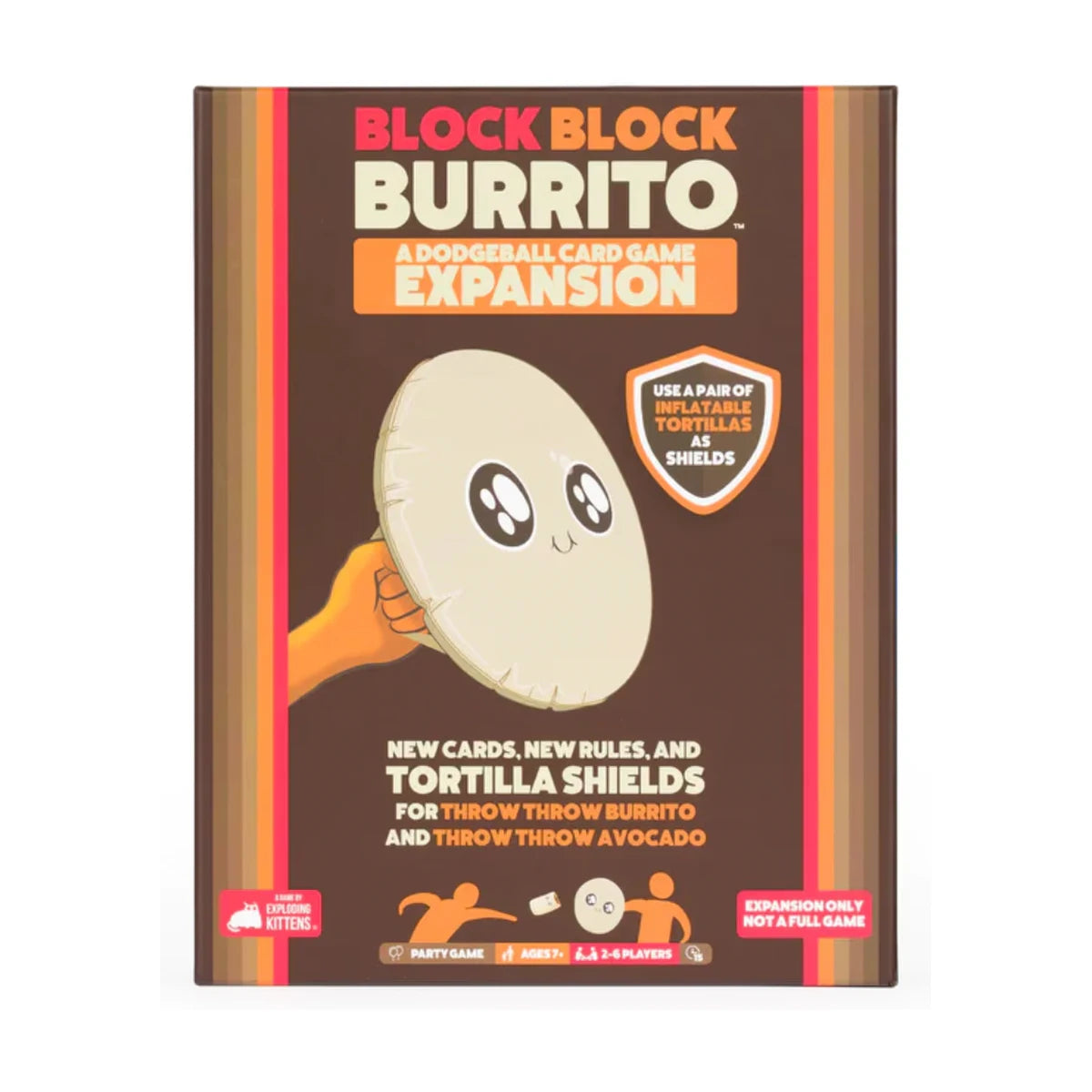 Block Block Burrito front box showing inflatable tortilla shields for the Throw Throw expansion