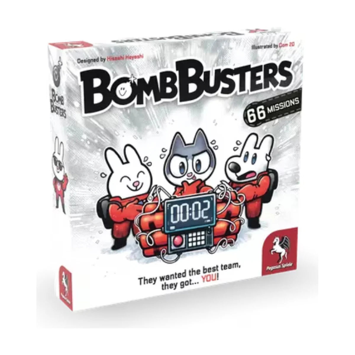 Bomb Busters co-operative deduction board game box front with cartoon bomb disposal team