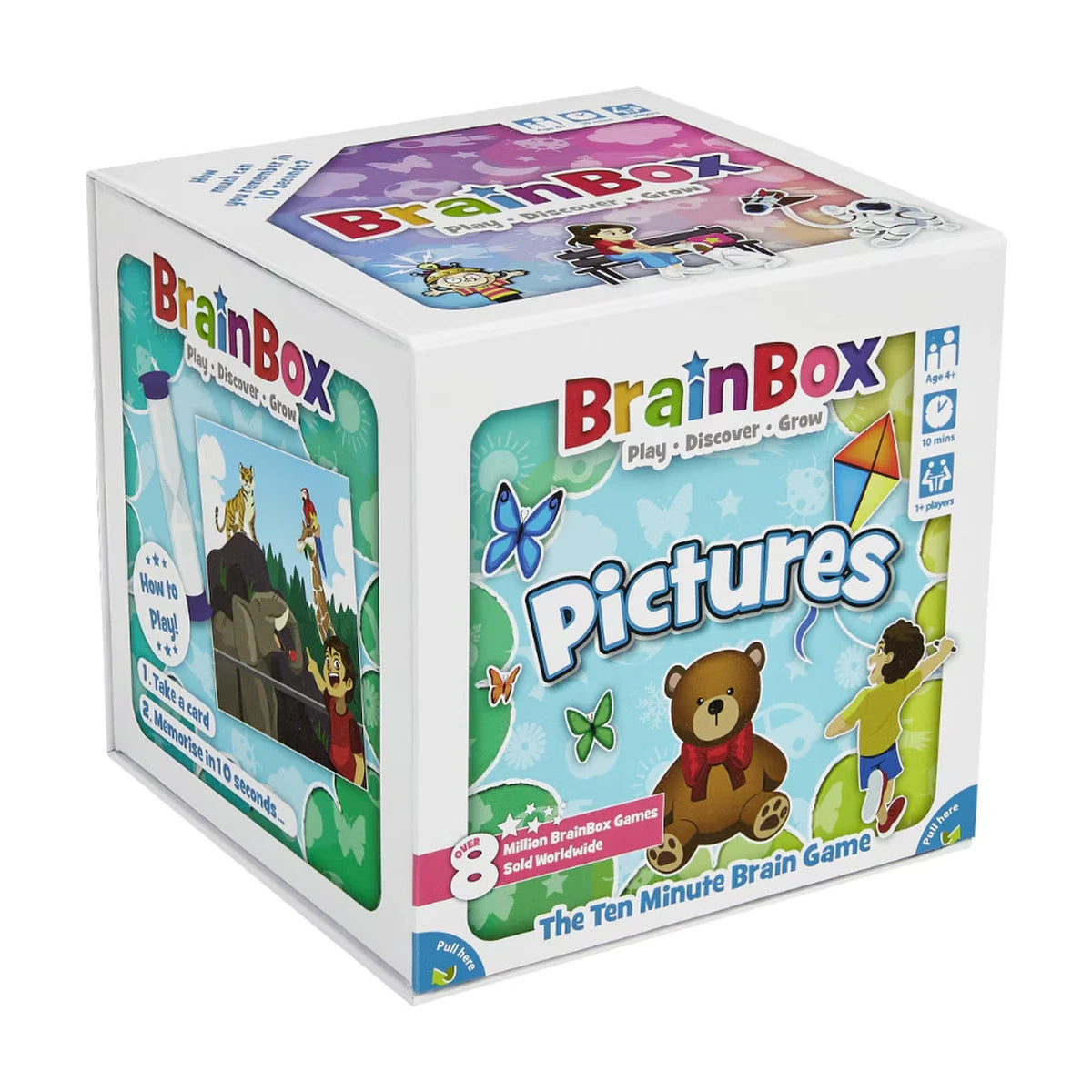 BrainBox Pictures angled box showing the educational memory and observation card game for children