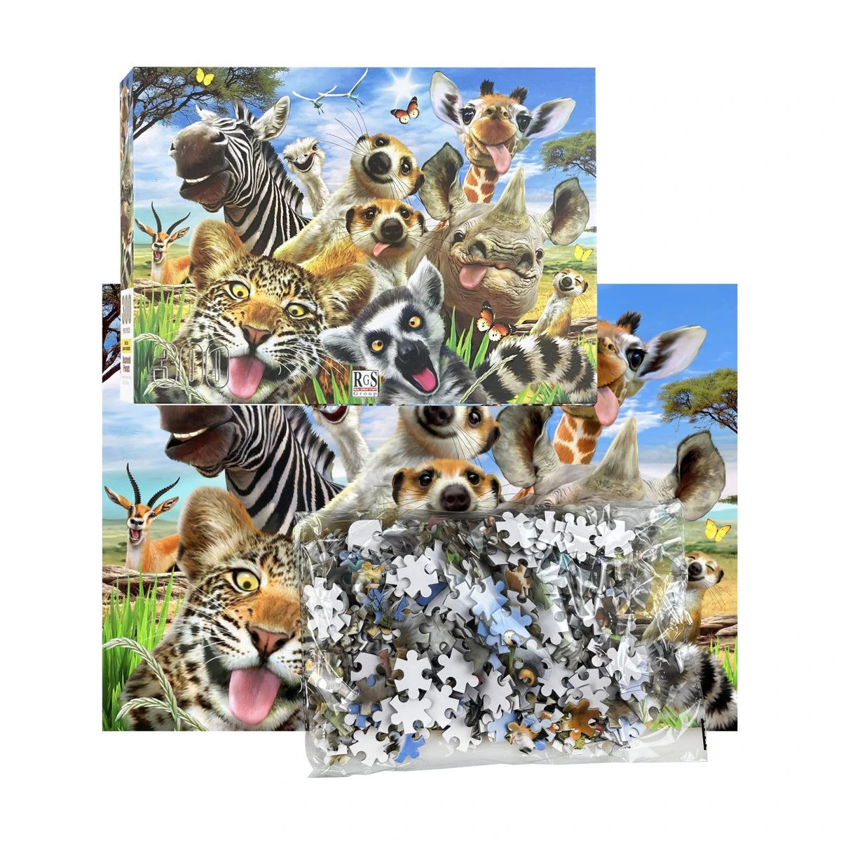 Bushveld Friends 300 piece puzzle with box, poster and puzzle pieces