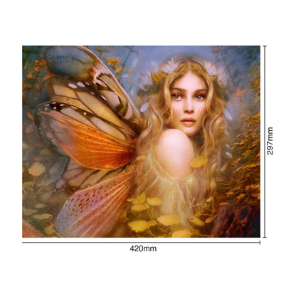Butterfly Guardian 300 piece puzzle size guide showing finished size 420 by 297 mm