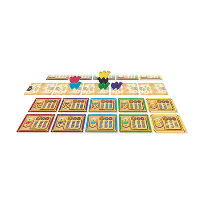 Camel Up The Card Game components including betting cards, camel markers and race setup