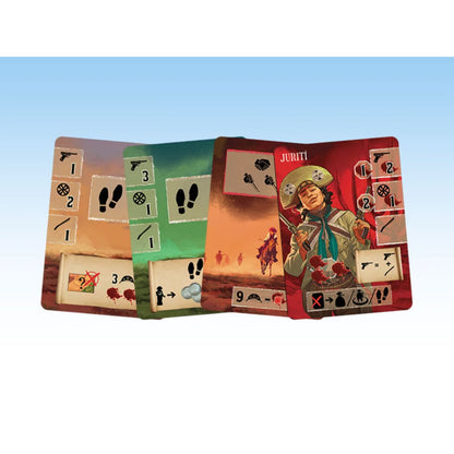 Cangaceiros Chief card and Action cards showing abilities, combat values and actions