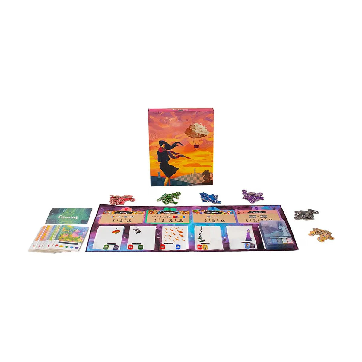 Canvas board game full layout with cards mat and tokens