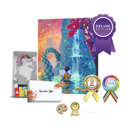 Canvas Reflections Deluxe Edition expansion contents showing premium ribbons, palette token, signature style cards, and deluxe expansion box