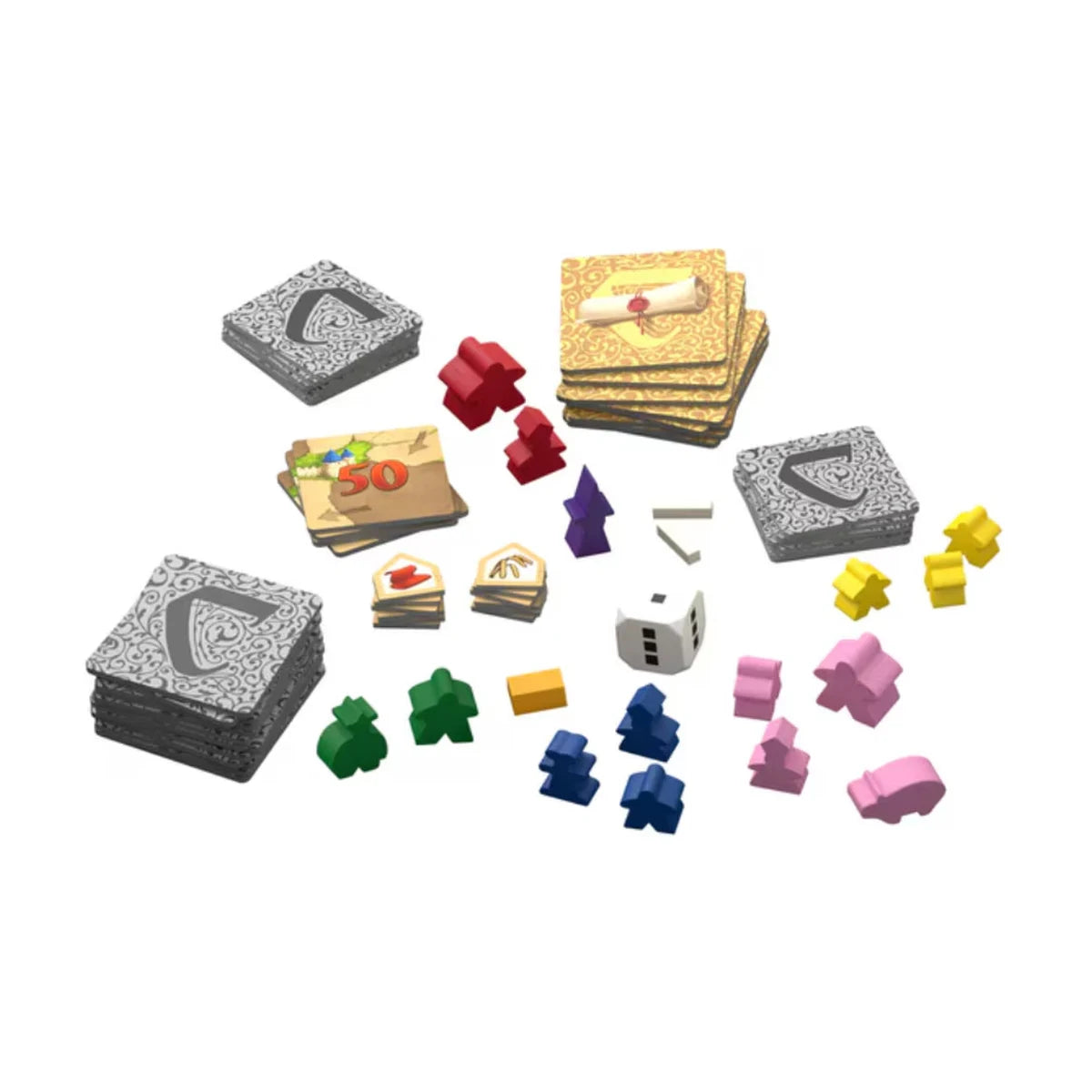 Carcassonne Big Box 2025 board game components and meeples close up