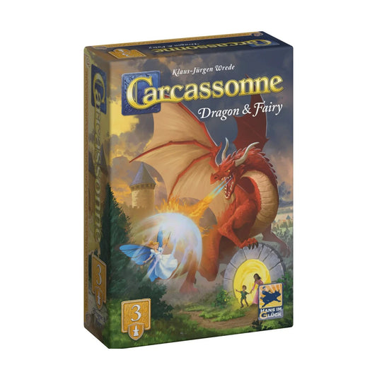 Carcassonne Dragon and Fairy Expansion 3 angled box view board game expansion