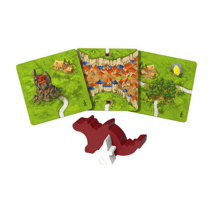 Carcassonne Dragon and Fairy expansion dragon fairy meeples and fantasy land tiles