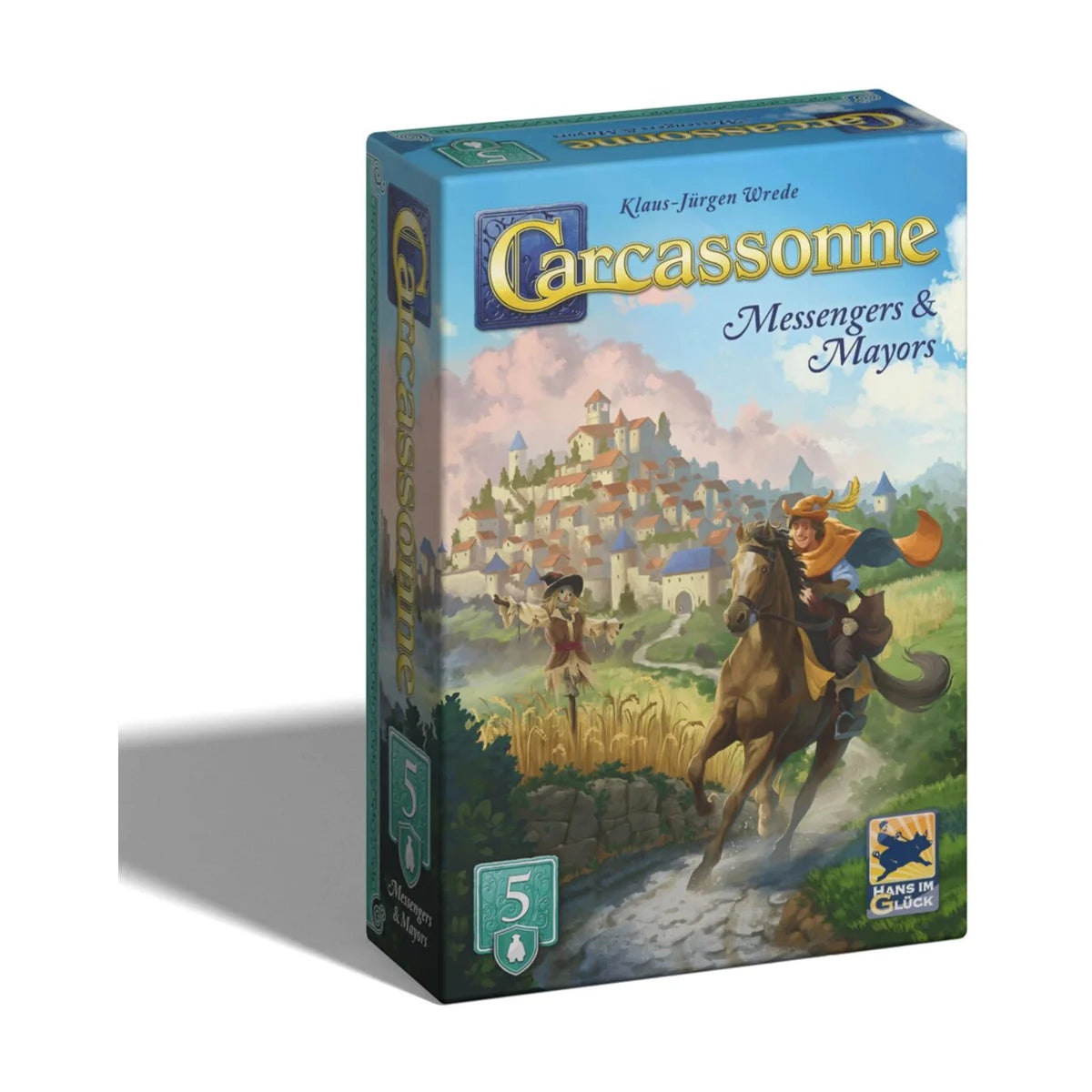 Carcassonne Messengers and Mayors Expansion 5 angled box view board game expansion