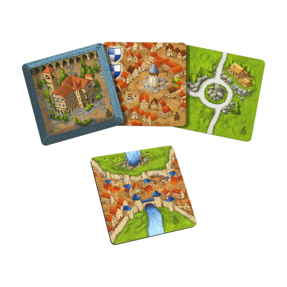 Carcassonne Messengers and Mayors expansion land tiles and town hall tiles