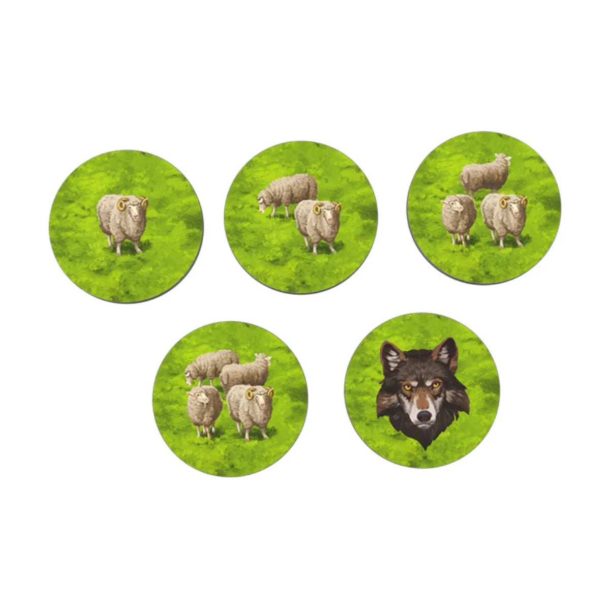 Carcassonne Sheep & Shepherds Expansion 9 flock tokens and wolf token used for shepherd scoring in the Carcassonne expansion