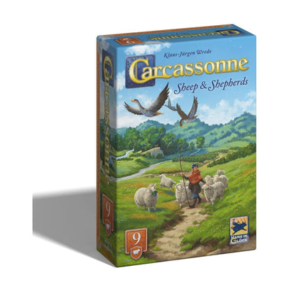 Carcassonne Sheep & Shepherds Expansion 9 V3.1 box showing shepherd and sheep artwork for the Carcassonne tile placement board game expansion