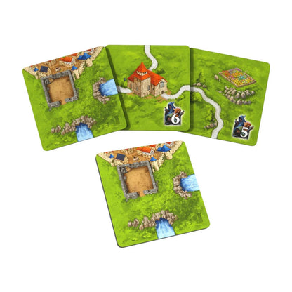 Carcassonne Towers and Thieves expansion land tiles and tower tile components