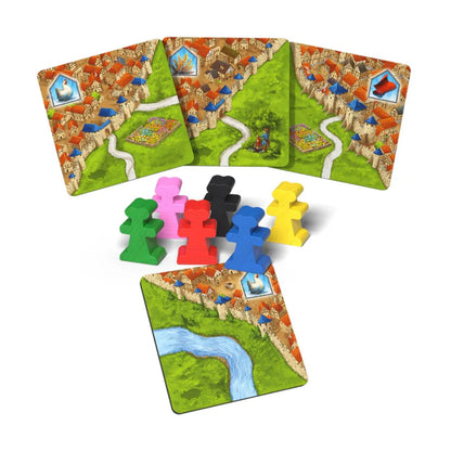 Carcassonne Traders and Builders expansion tiles with builder and pig meeples for extra Carcassonne strategy