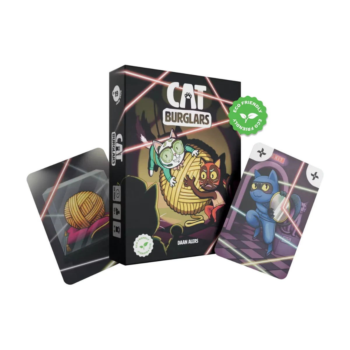 Cat Burglars Card Game box displayed with cat cards and Golden Ball of Yarn card