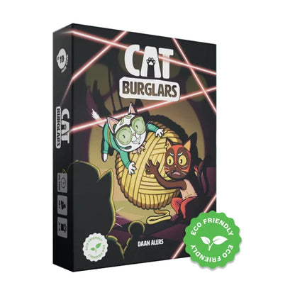 Cat Burglars Card Game box by Jolly Dutch featuring two cartoon cat burglars stealing a Golden Ball of Yarn