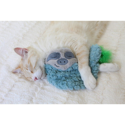 Cat cuddling Catstages Purr Pillow Snoozin' Sloth plush toy