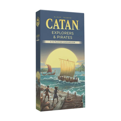 CATAN Explorers and Pirates 5-6 Player Expansion box showing sailing ships and ocean adventure artwork for 6th Edition CATAN