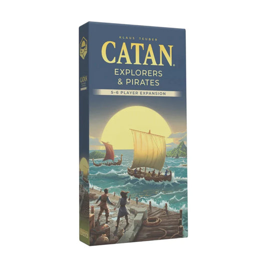 CATAN Explorers and Pirates 5-6 Player Expansion box showing sailing ships and ocean adventure artwork for 6th Edition CATAN