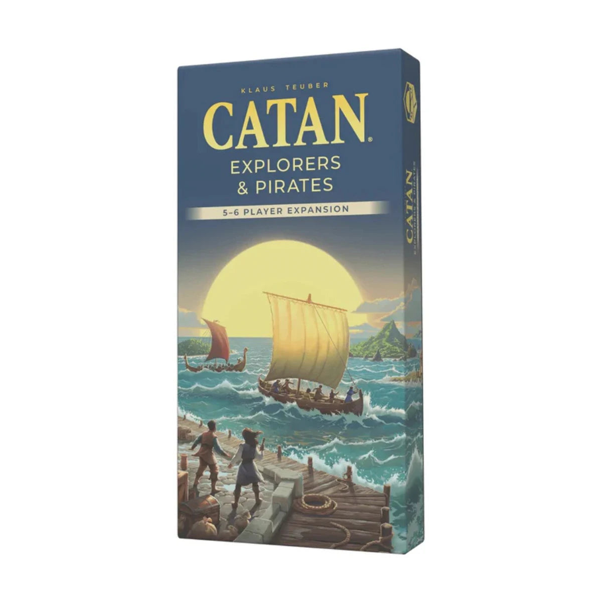CATAN Explorers and Pirates 5-6 Player Expansion front angled box for adding more players to the CATAN sea exploration game