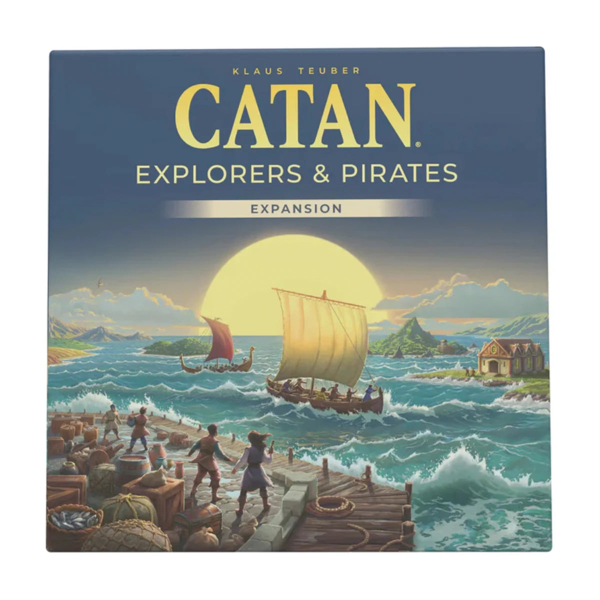 Catan Explorers and Pirates 6th Edition front cover artwork for the seafaring Catan board game expansion
