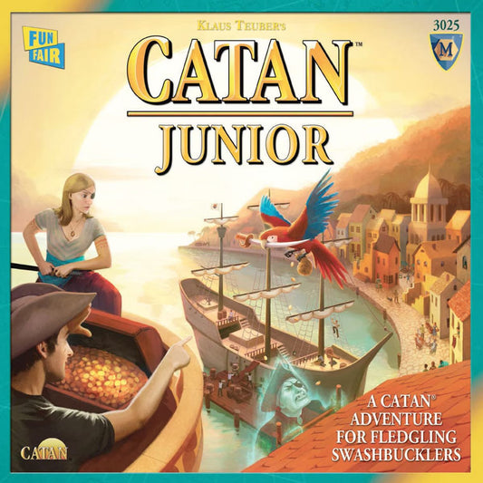 Catan Junior family board game box front for kids pirate strategy game