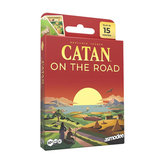 CATAN On the Road card game angled box for quick family strategy gameplay