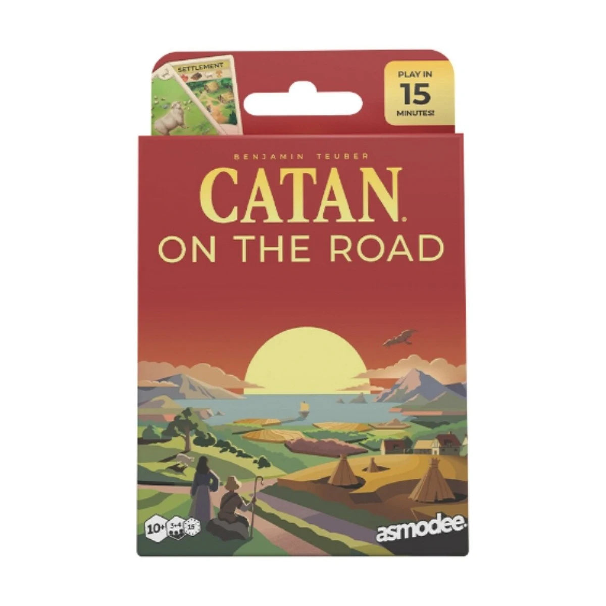 CATAN On the Road front box compact standalone card game for 3 to 4 players