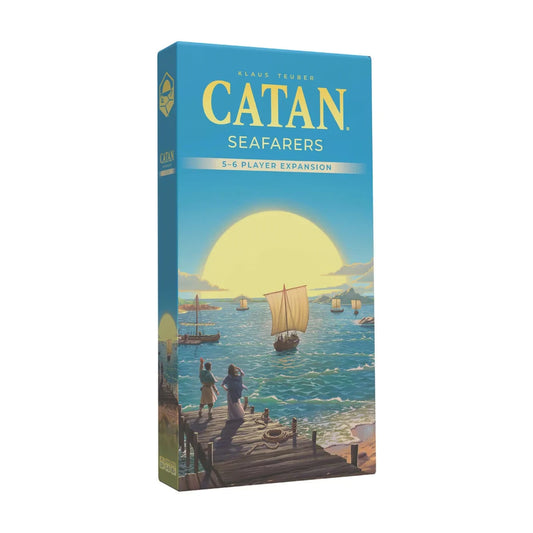 Catan Seafarers 5 to 6 Player Expansion angled box showing 6th Edition ocean artwork for the Catan board game add on